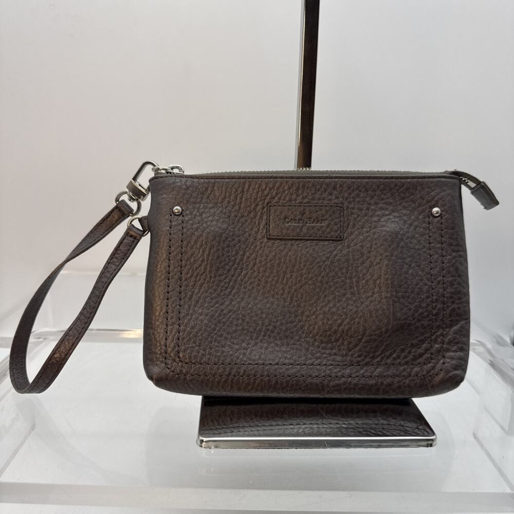 Cole haan Gunmetal Pebbled Leather Wristlet Clutch Wallet Zip Closure